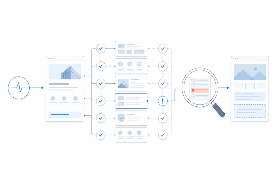 Schematische Analyse von Website und Marketing zur Erkennung des entscheidenden Engpasses